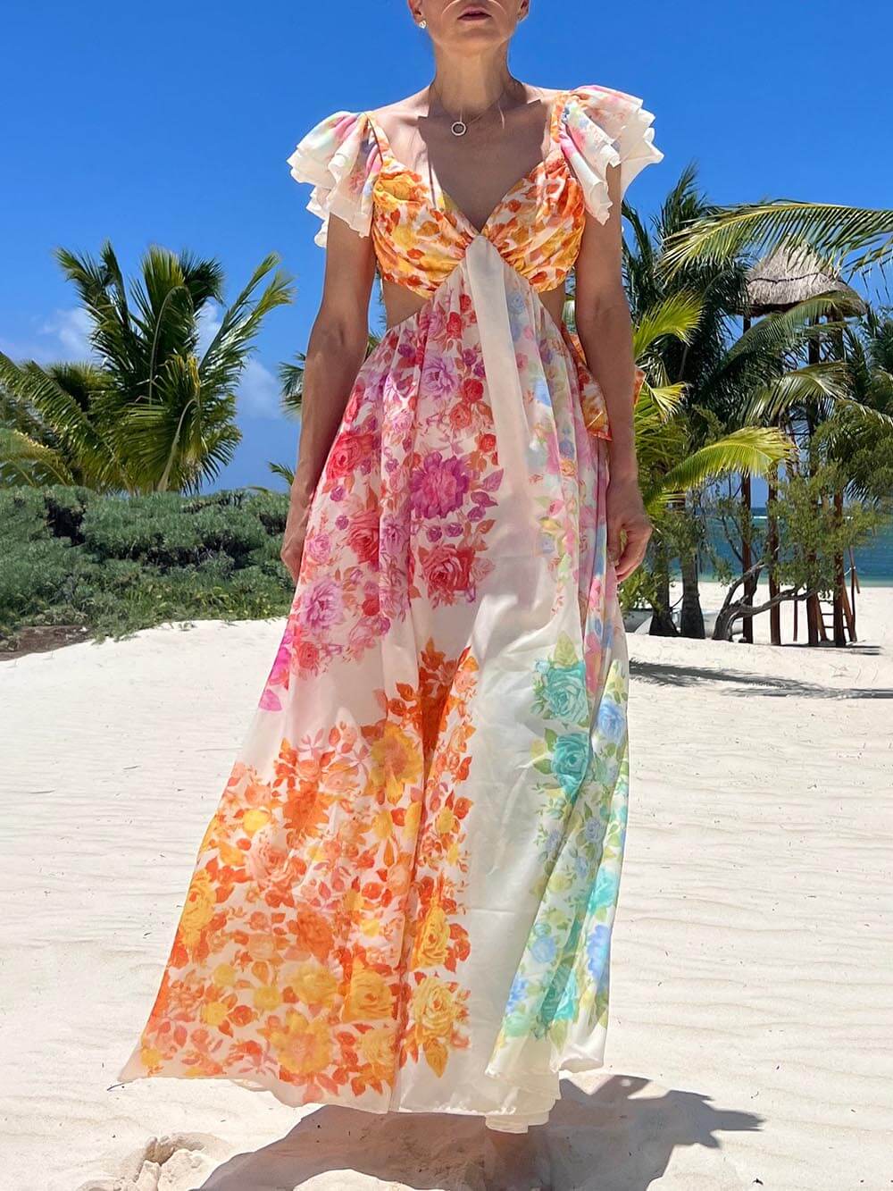 Bloemige Maxi Dress Met Cutout En Tie-Up Detail