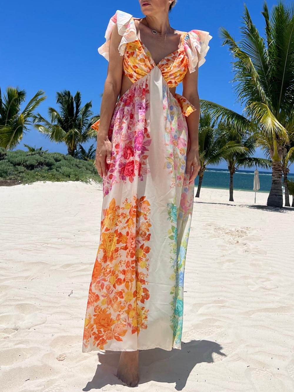 Bloemige Maxi Dress Met Cutout En Tie-Up Detail
