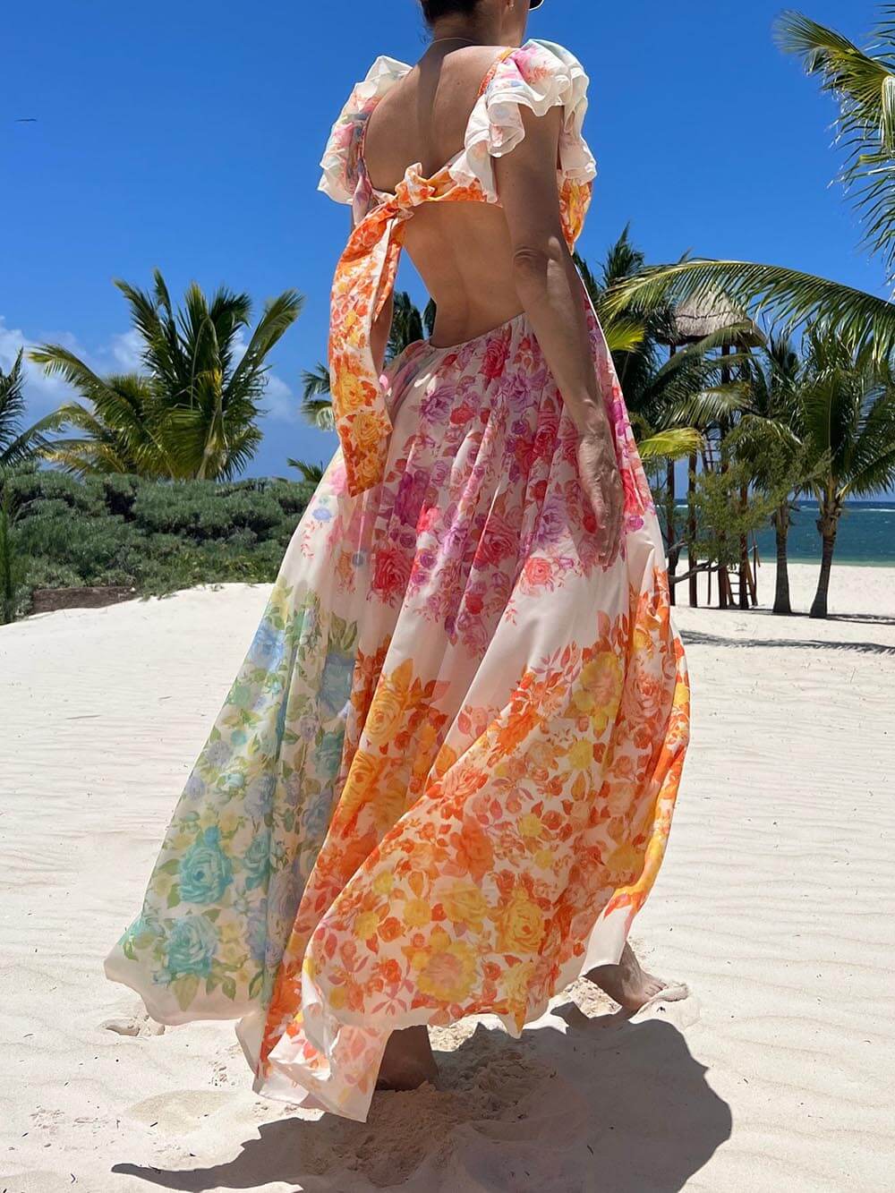 Bloemige Maxi Dress Met Cutout En Tie-Up Detail