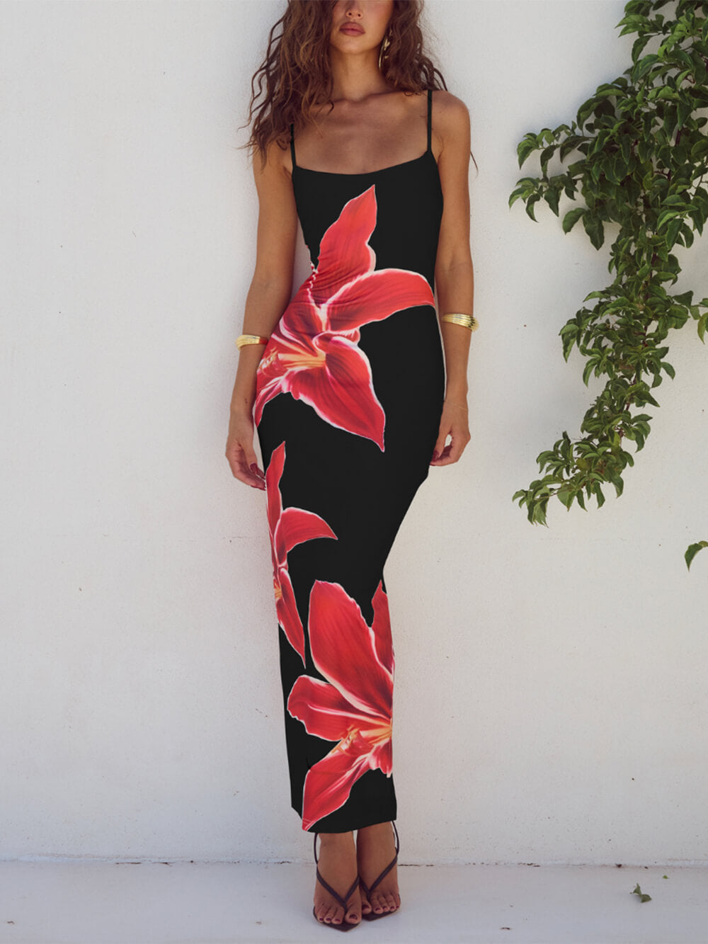 Abstracte Bloemenprint Maxi Jurk