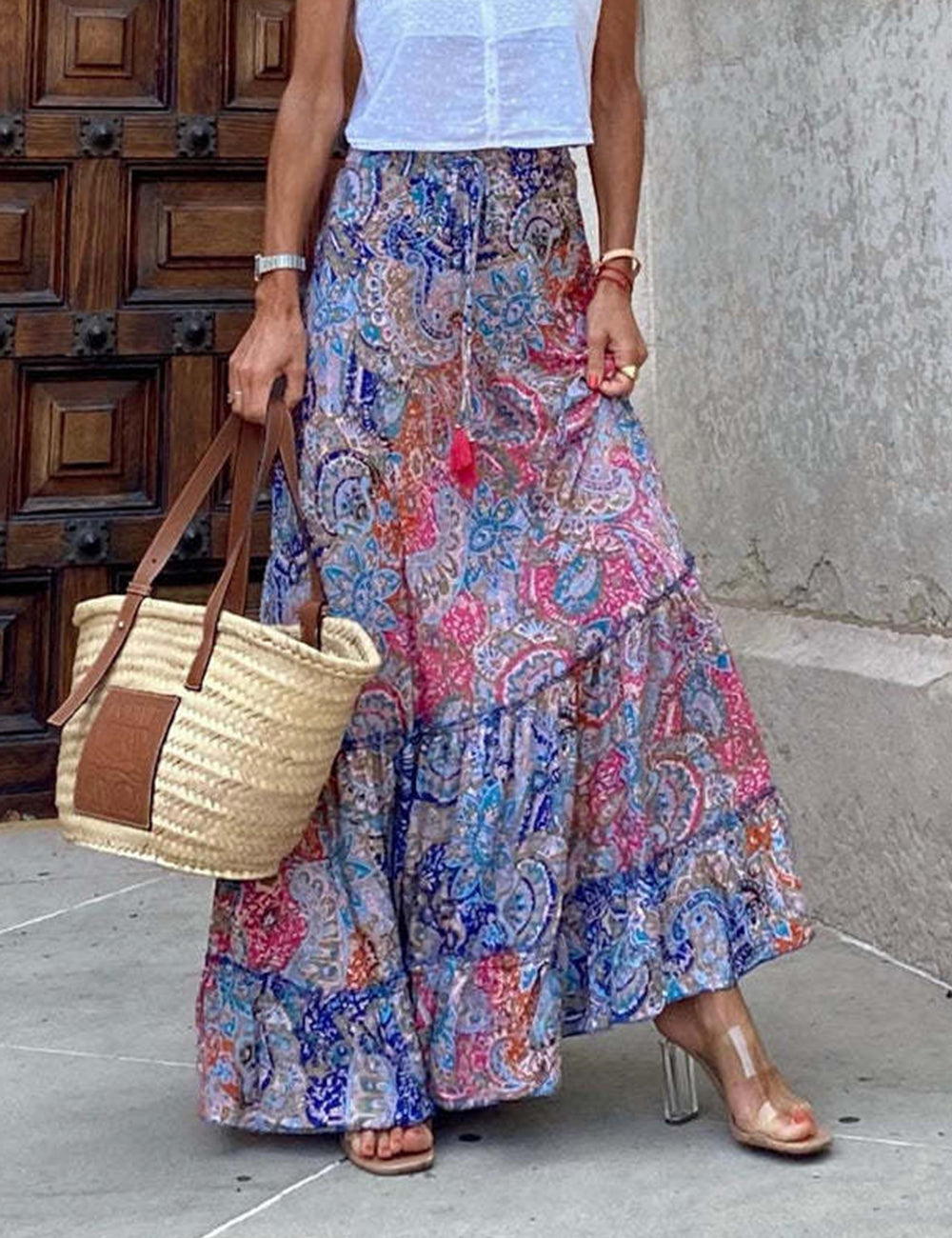 Hippie Gypsy Ruffled Maxi Rok