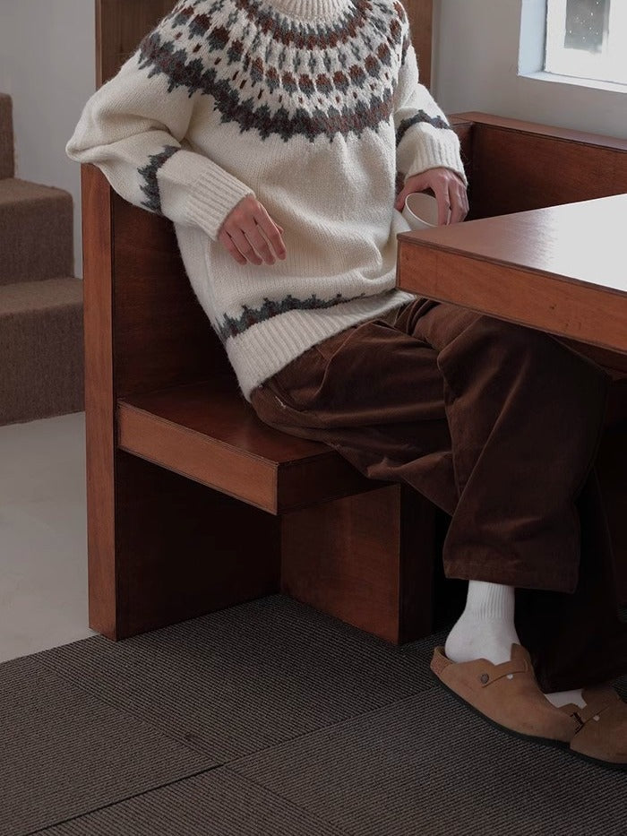 primecuration | Pull en laine vintage pour hommes, col rond, style décontracté