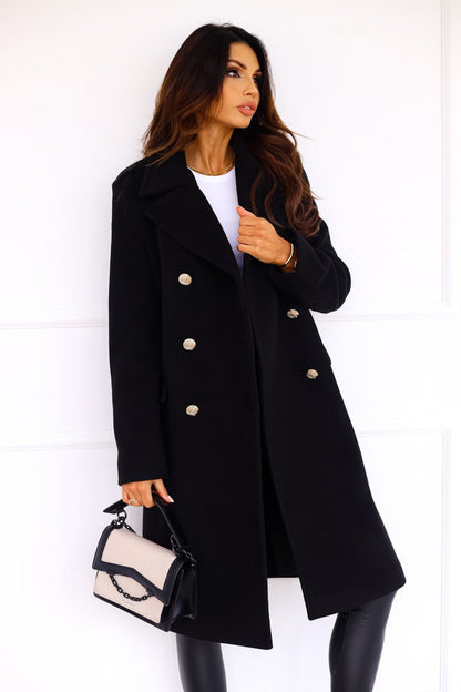 primecuration | Manteau femme en laine double boutonnage élégant et chaud