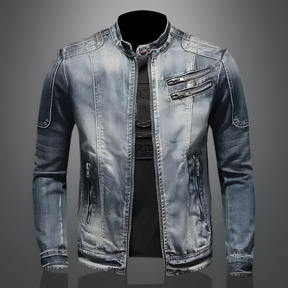 primecuration | Veste en jean homme avec fermeture éclair, style décontracté et durable