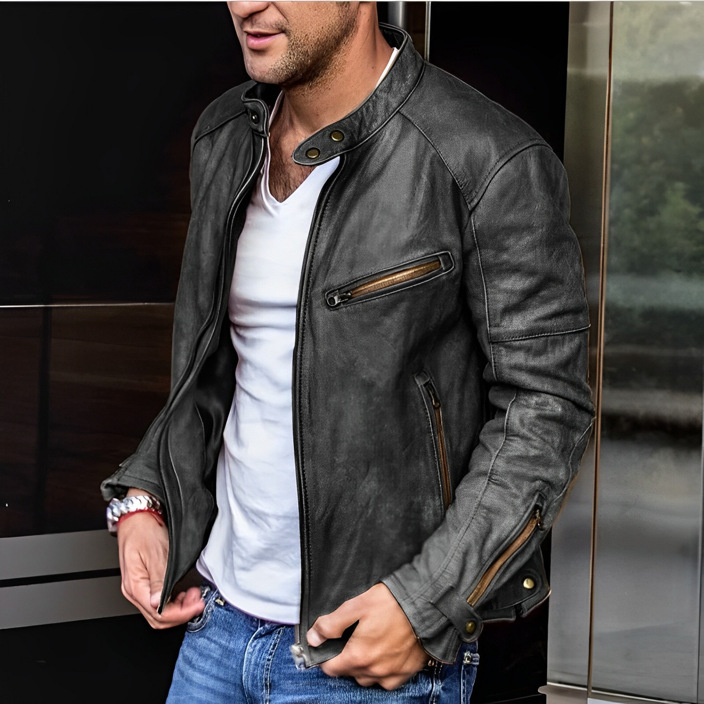 primecuration | Veste en cuir Biker pour hommes - Style intemporel et robuste