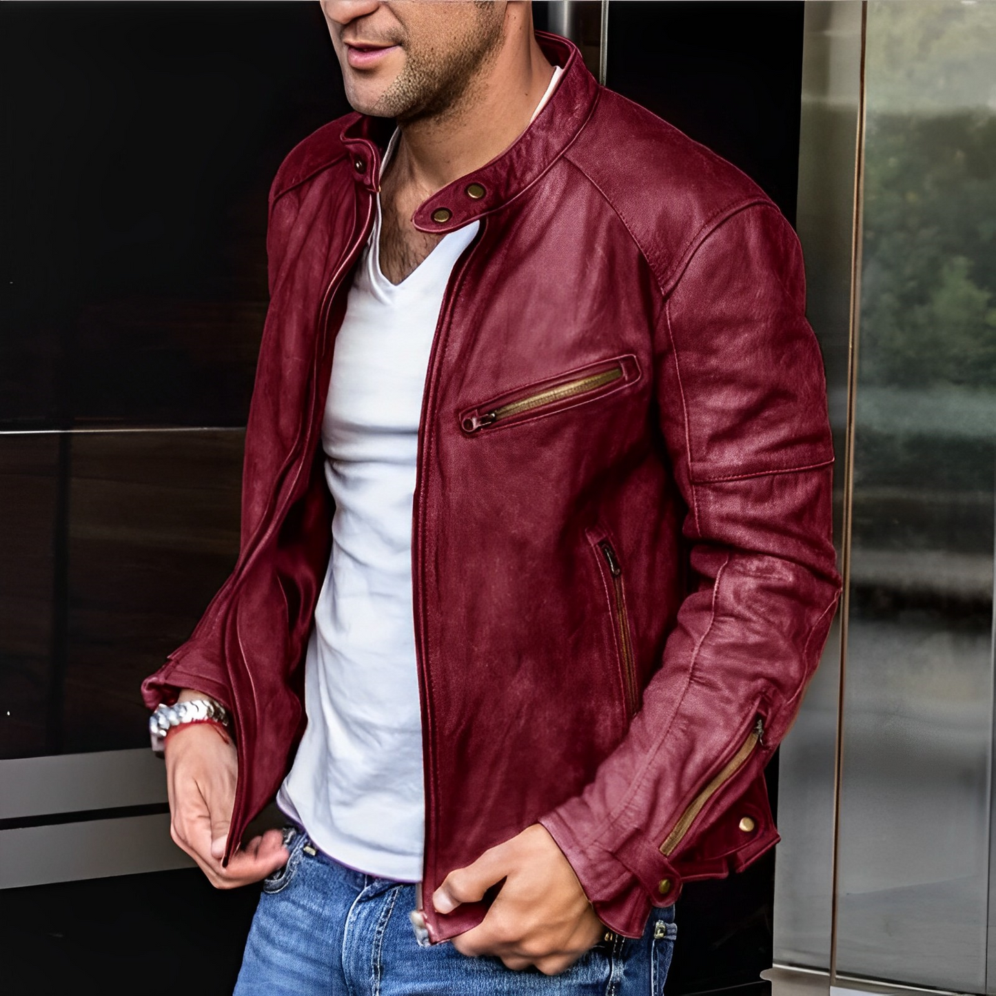 primecuration | Veste en cuir Biker pour hommes - Style intemporel et robuste