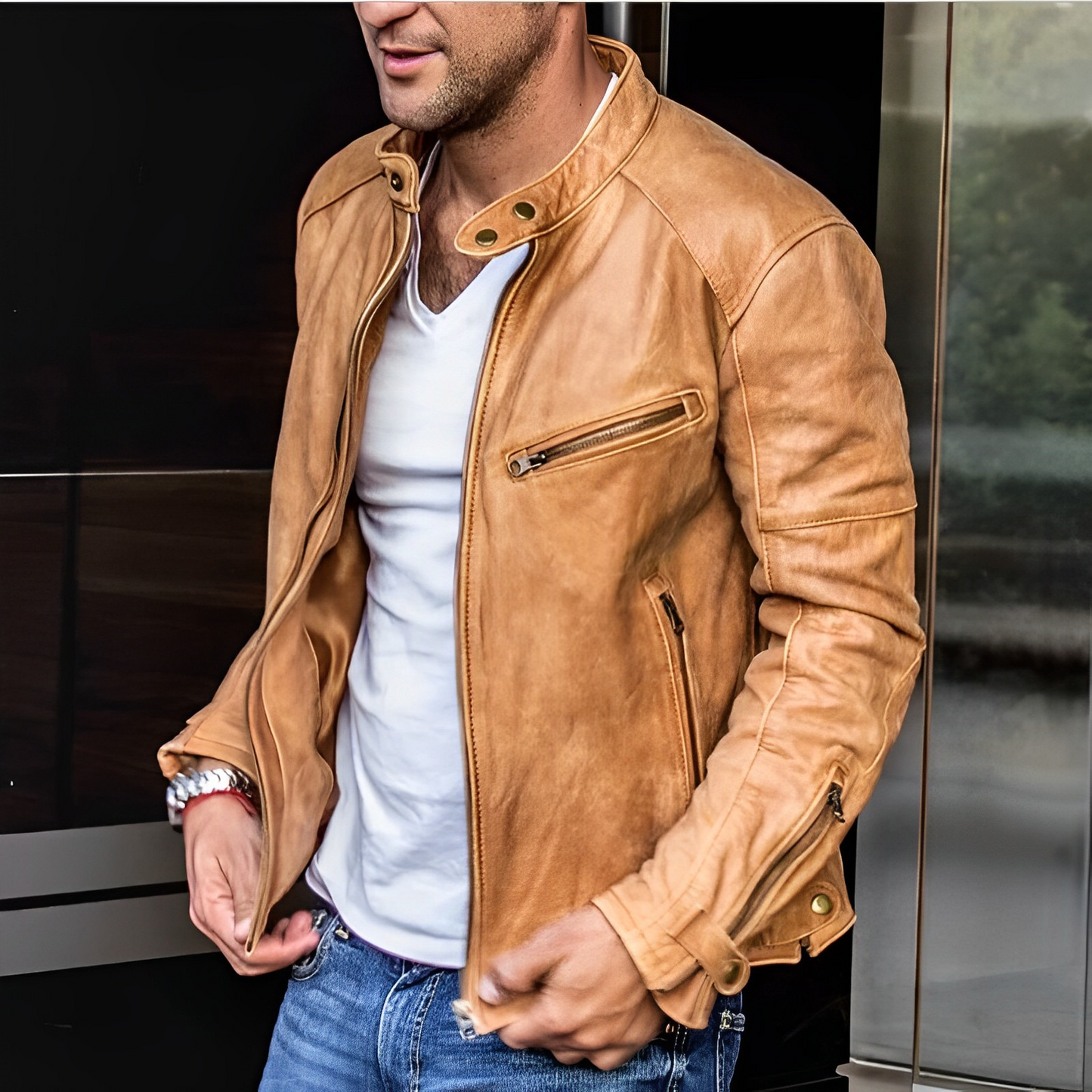 primecuration | Veste en cuir Biker pour hommes - Style intemporel et robuste