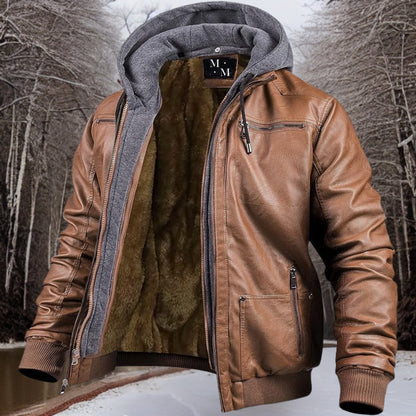 Veste en cuir avec capuche pour hommes