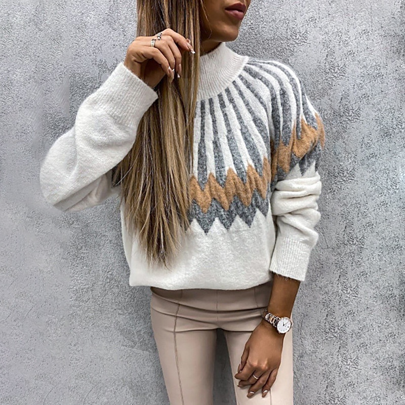Pull à Col Roulé Surdimensionné à Motifs pour Confort Quotidien et Style