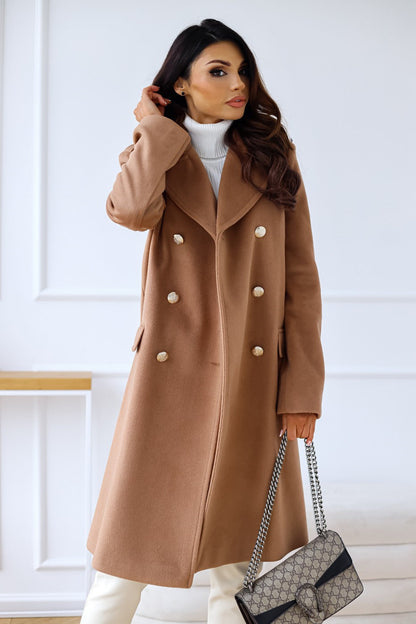 primecuration | Manteau femme en laine double boutonnage élégant et chaud