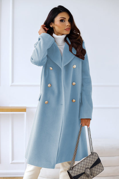 primecuration | Manteau femme en laine double boutonnage élégant et chaud