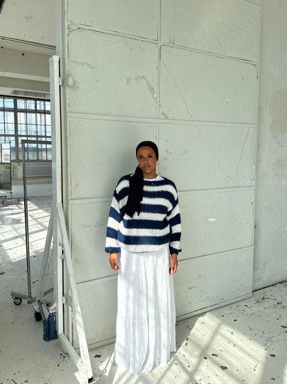 Pull ample à rayures en coton pour un style décontracté au bureau ou à la maison