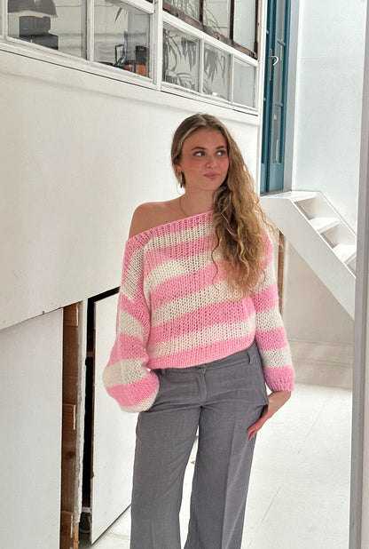 Pull ample à rayures en coton pour un style décontracté au bureau ou à la maison