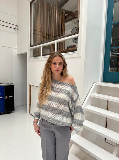 Pull ample à rayures en coton pour un style décontracté au bureau ou à la maison