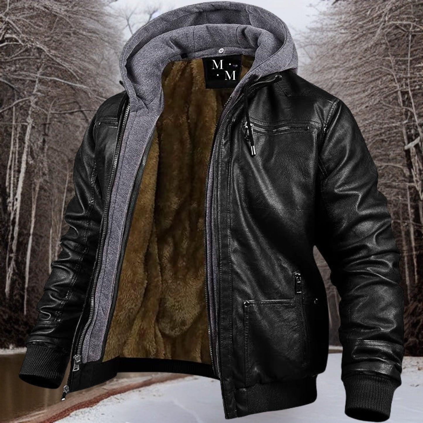 Veste en cuir avec capuche pour hommes