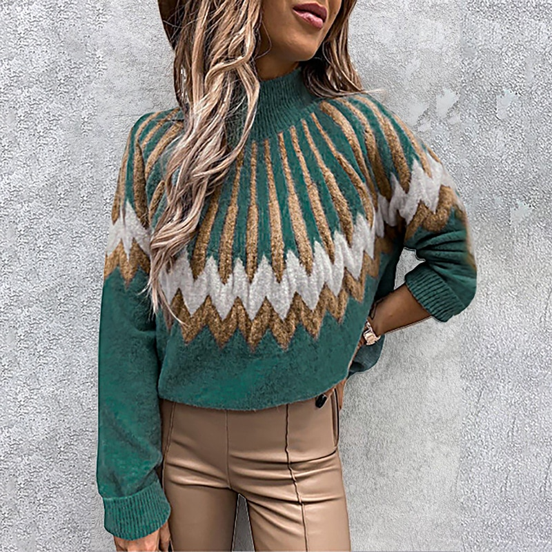 Pull à Col Roulé Surdimensionné à Motifs pour Confort Quotidien et Style