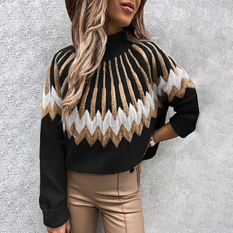 Pull à Col Roulé Surdimensionné à Motifs pour Confort Quotidien et Style