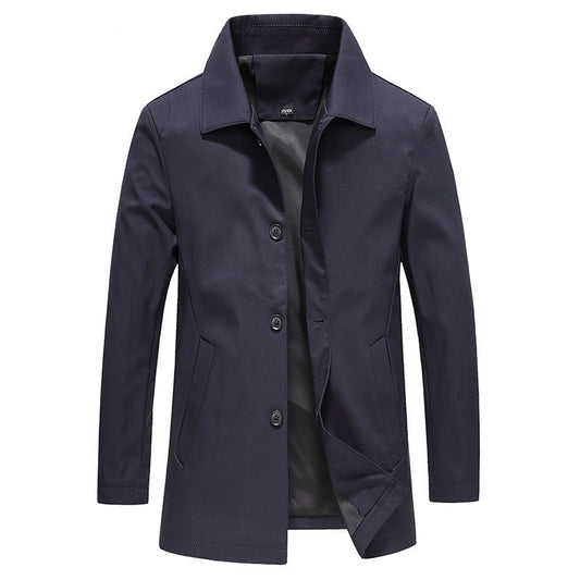 primecuration | Manteau Long Homme Coupe-Vent Unicolore en Tissu Résistant