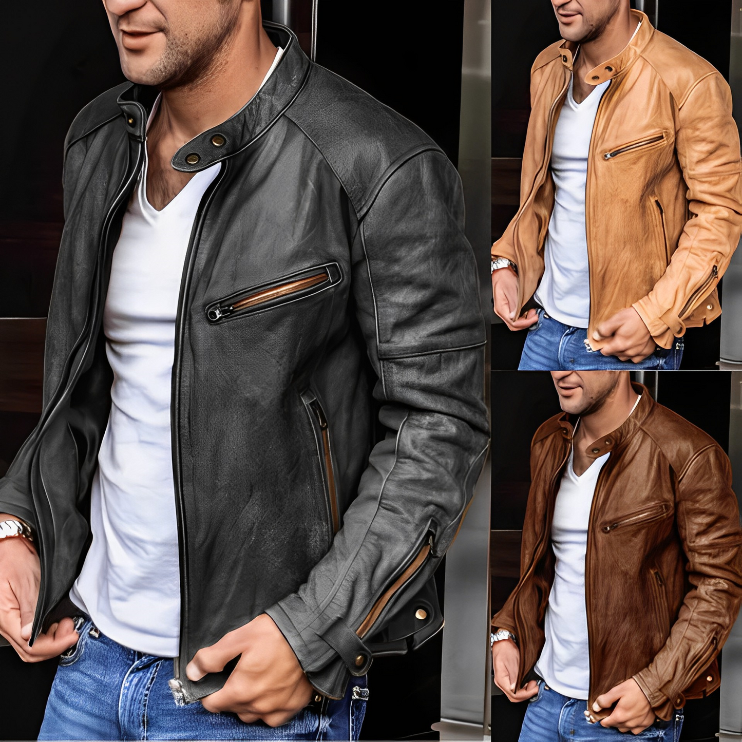 primecuration | Veste en cuir Biker pour hommes - Style intemporel et robuste