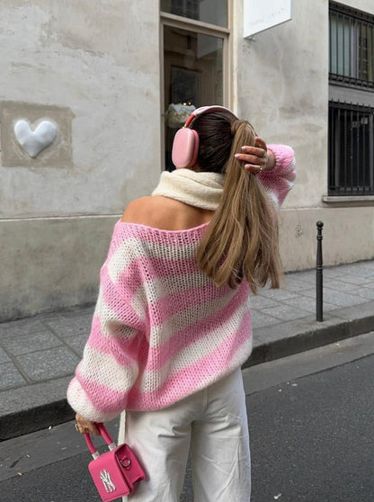 Pull ample à rayures en coton pour un style décontracté au bureau ou à la maison