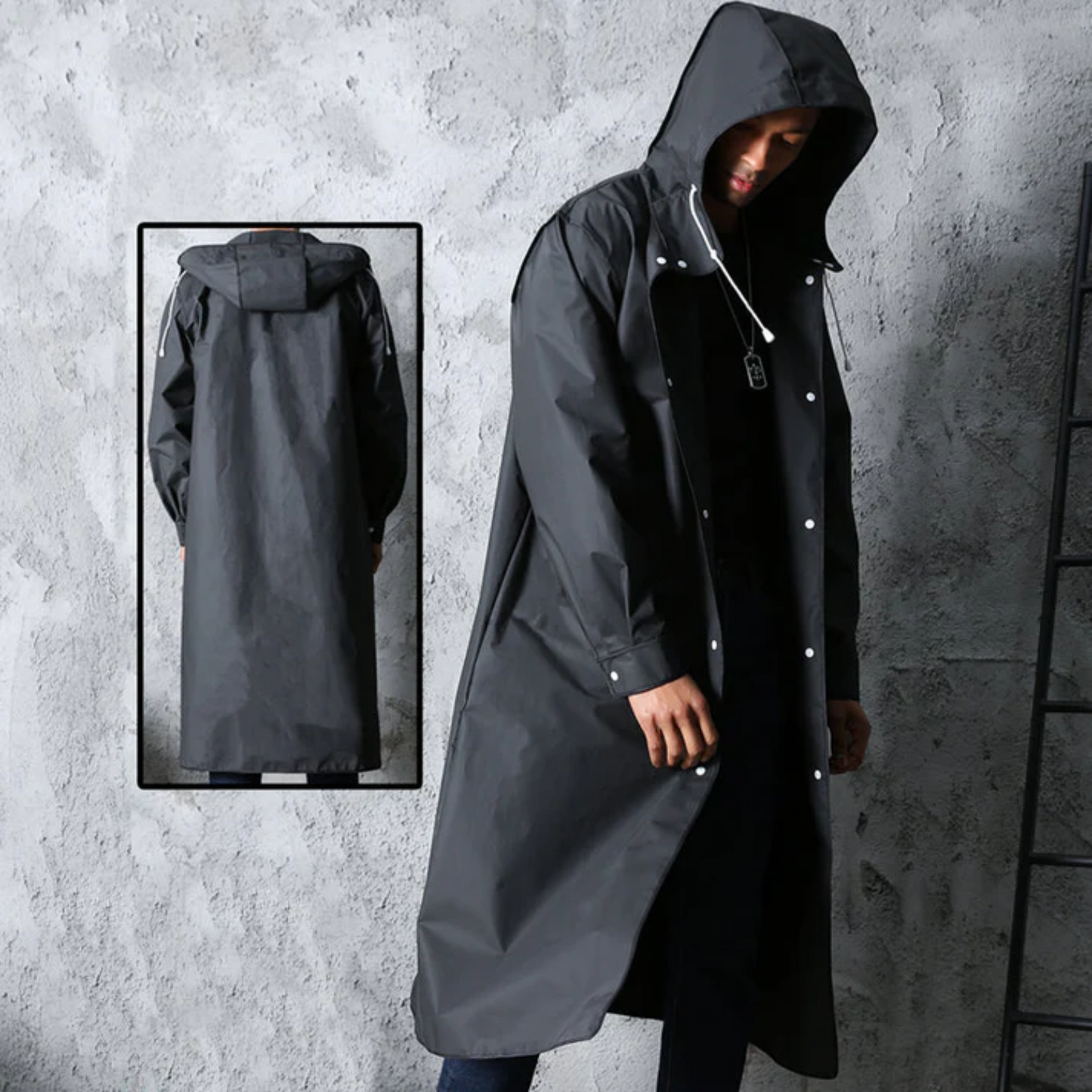 primecuration | Manteau de pluie long homme imperméable avec capuche