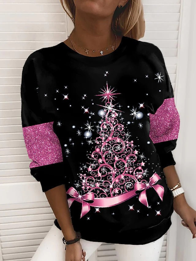 Pull de Noël avec paillettes et sapin pour femmes