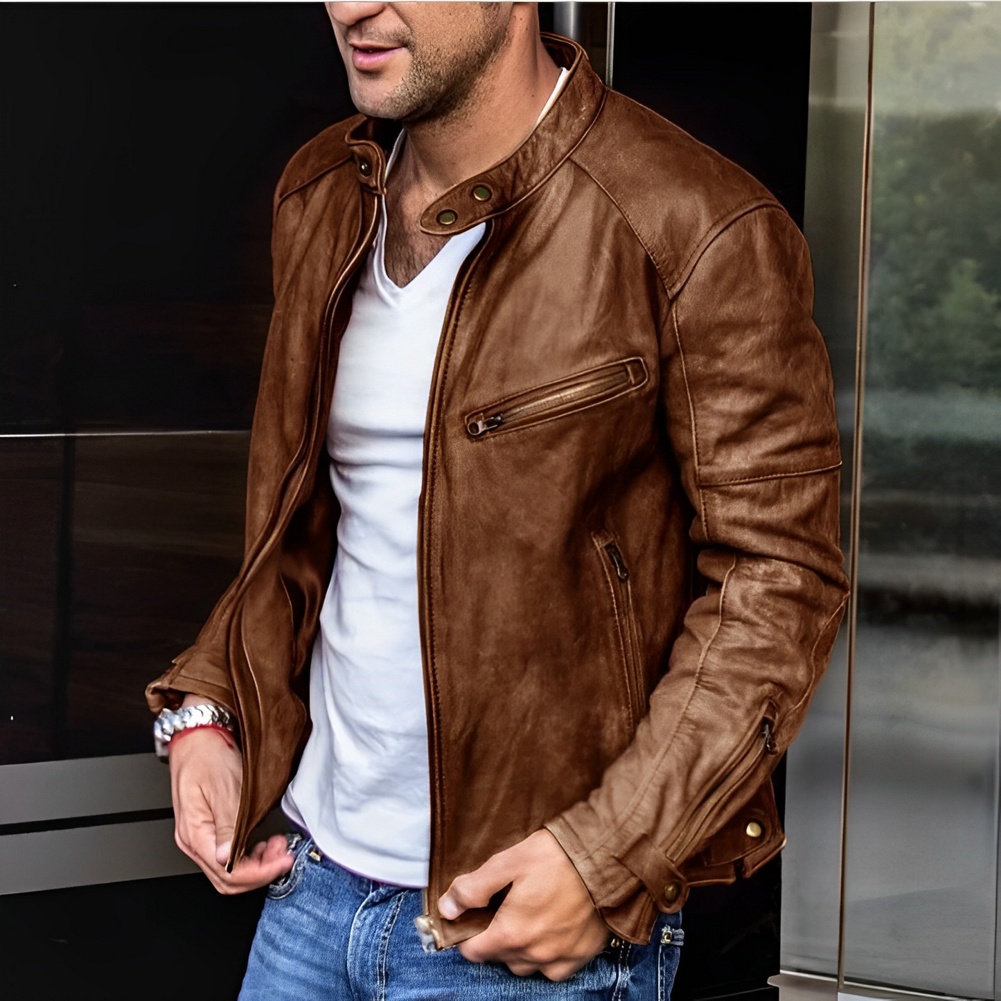 primecuration | Veste en cuir Biker pour hommes - Style intemporel et robuste