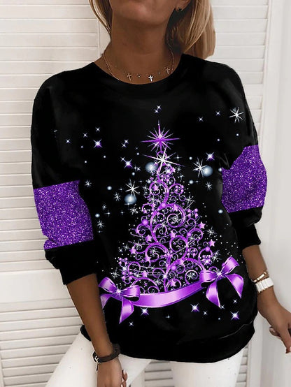 Pull de Noël avec paillettes et sapin pour femmes