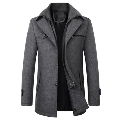 primecuration | Manteau Classique Chaud en Laine pour Hommes - Élégance et Confort