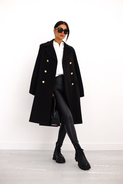 primecuration | Manteau femme en laine double boutonnage élégant et chaud