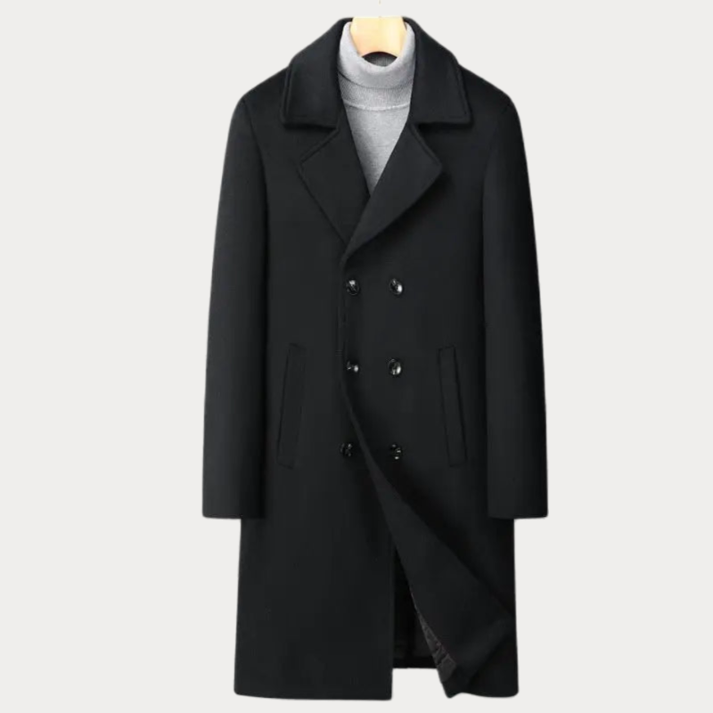 primecuration | Manteau long homme en laine à double boutonnage, élégant et chaud