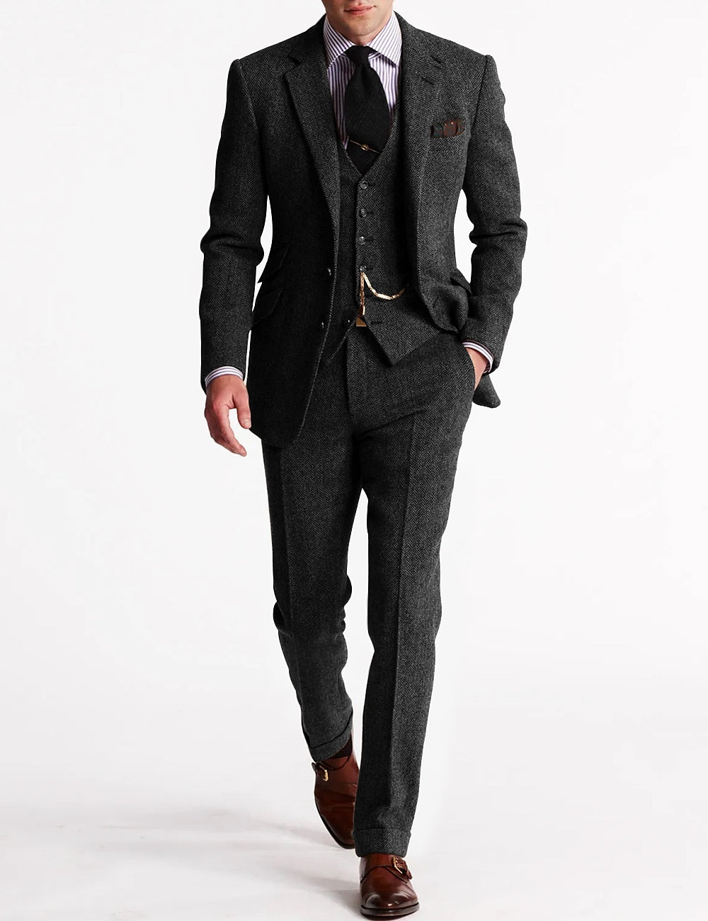 Smoking homme trois pièces en tweed classique – Costume élégant pour occasions spéciales