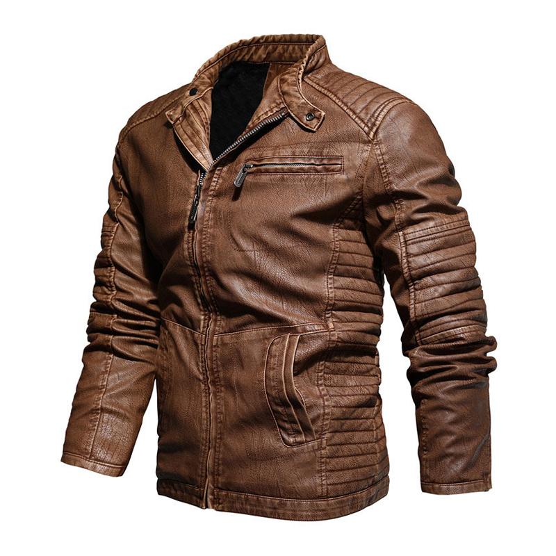 primecuration | Veste de moto vintage en cuir avec poches pratiques pour hommes